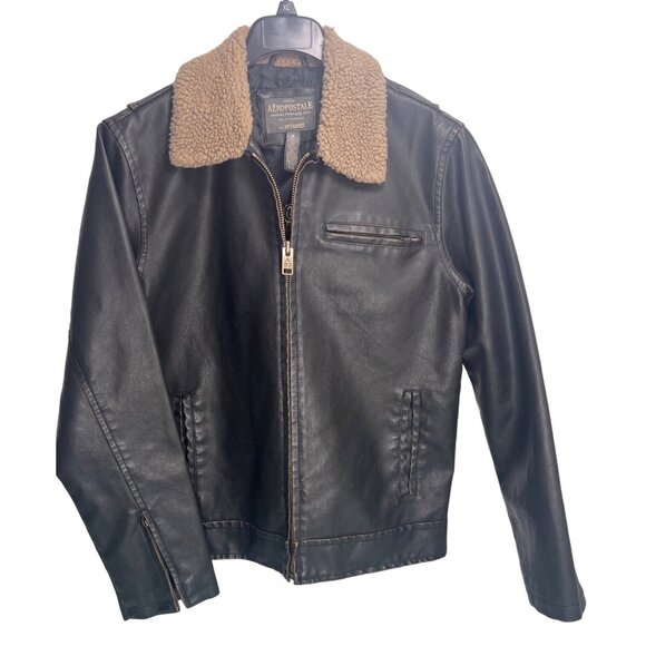 VTG Aeropostale Bomber Leather Flight Jacket Mens M Y2K Sherpa Top Gun Aviator - Picture 1 of 13